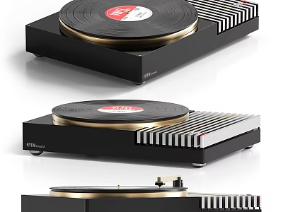 Stylish Retro Vinyl Record Player With Black Gold Turntable Striped Panel And FIFINE Audio Brand 3d model