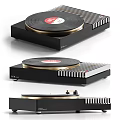 Stylish Retro Vinyl Record Player With Black Gold Turntable Striped Panel And FIFINE Audio Brand