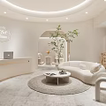 Modern Luxury Beauty Hair Salon Reception Area With White Gold Decor Green Plants Comfy Sofa