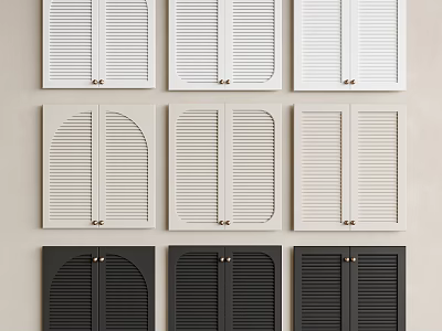 Stylish Louvered Shutter Door Designs With White Black And Arch Rectangular Shapes 3d model