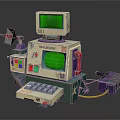 Vintage Computer With Green Screen MAGICBOOK And Connected Devices Like Keyboard Antenna