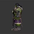 Muscular Green Skinned Game Movie Character With Ornate Armor And Striped Design