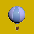 Blue And White Striped Hot Air Balloon With Basket On Gray Background