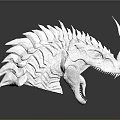 White Mythical Creature Skull Model Featuring Spiked Frills Curved Horn And Intricate Surface Texture