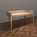 Light Wood Minimalist Desk With Gray Wall And Herringbone Wooden Floor
