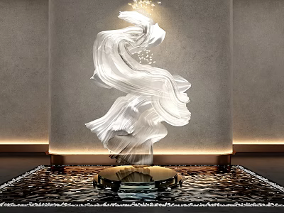 Elegant Flowing White Sculpture With Water Base In Modern Interior Lighting 3d model