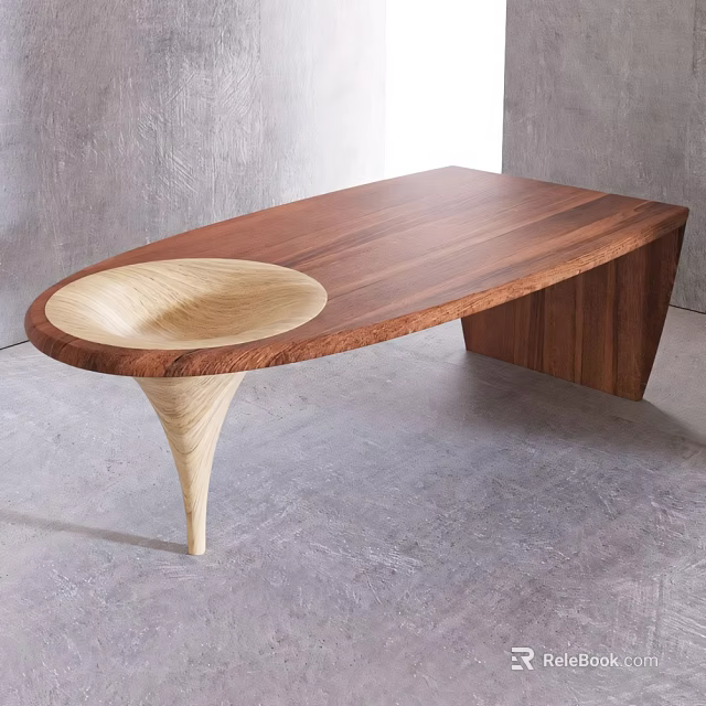 Wooden Bar Counter With Curved Top And Unique Single Leg Modern Design 3d model 