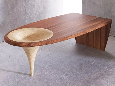 Wooden Bar Counter With Curved Top And Unique Single Leg Modern Design 3d model