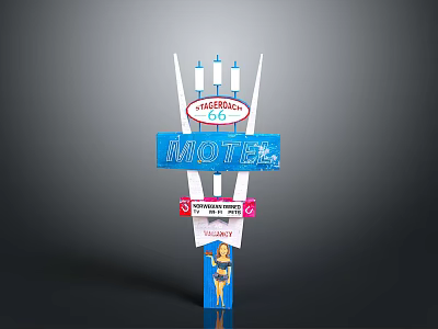 Vintage Route 66 Motel Sign With Retro Woman Figure And Classic Design Elements 3d model