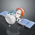 Commercial Equipment With Solar Panels Large White Circular Structure Small Antennas And Orange Component