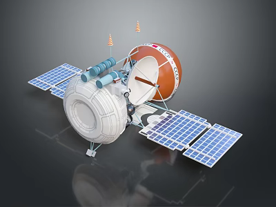 Commercial Equipment With Solar Panels Large White Circular Structure Small Antennas And Orange Component 3d model