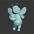 Detailed Blue Cartoon Bee Sculpture Carving With Patterned Wings Holding Jar And Cute Expression