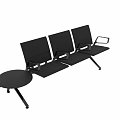 Black Three Seater Public Chair With Metal Frame Armrests And Side Table 3d model
