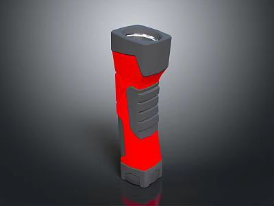 Red and Gray Portable Flashlight with Ergonomic Textured Grip for Everyday Use 3d model