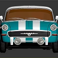 Turquoise And White Vintage Convertible Car With White Stripes And Shiny Exterior