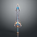 Ornate Fantasy Sword Design With Blue Crystal Accents And Gold Decorative Patterns