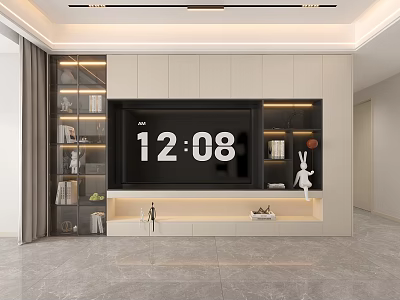 Modern TV Wall Unit Design With Glass Door Shelves And Decorative Lighting 3d model