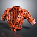 Stylish Orange Plaid Cropped Short Sleeve Collared Shirt With Tie Front And Striped Cuffs
