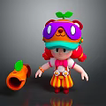 Cartoon Girl Character With Red Pigtails Purple Goggles Green Leaf Hat And Orange Tube