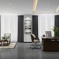 Modern Office Interior Design With Desk Computer Sofa Coffee Table Bookshelf And Plant 3d model