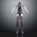 Futuristic Techwear Outfit With Armored Vest White Long Sleeves Purple Leggings And Mechanical Boots