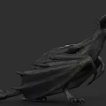 3D Rendered Black Reptile With Winged Body Horns And Sharp Claws In Fierce Posture