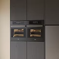 Modern Kitchen Interior With Integrated Built-in Ovens And Dark Wood Cabinets