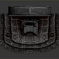 Medieval Iron Throne Display With Arched Doorway Stone Steps And Metal Decor