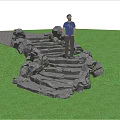 Natural Garden Ornament Stone Steps Surrounded by Green Grass and Rock Elements