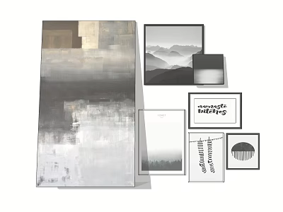 Abstract Black White Wall Art Collection With Mountain Prints And Text Designs 3d model