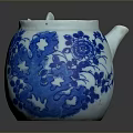 Blue And White Ceramic Teapot With Intricate Floral Patterns For Daily Household Use