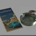 Vintage Havana Poster Featuring Blue Car Design With Ashtray And Cigar