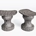 Two Wooden Stools With Curved Top Sculptural Base And Natural Texture