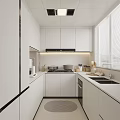 Modern White Kitchen Interior With Cabinets Cooktop Range Hood Sink And Appliances
