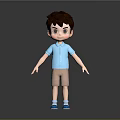 3D Game Movie Character With Brown Hair Blue Shirt Khaki Shorts And Blue Shoes