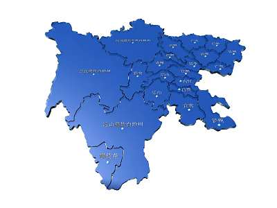 Blue Detailed Map Wall Decor With Regional Labels And City Names 3d model