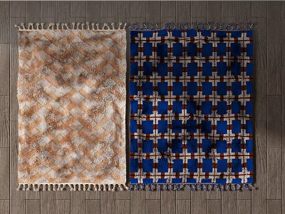 Square Rugs With Beige Brown Diamond Pattern And Blue White Brown Cross Design Fringed Edges 3d model