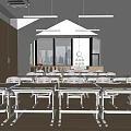 Modern School Classroom Design With Wooden Elements Large Windows Desks Chairs And City View