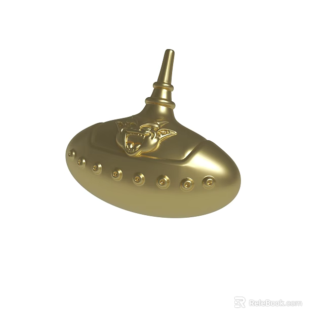 Golden Decorative Ornament With Spire Dots And Animal Head Design Details 3d model 