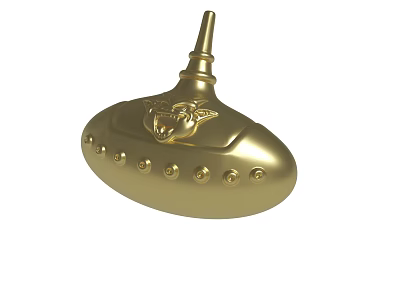 Golden Decorative Ornament With Spire Dots And Animal Head Design Details 3d model