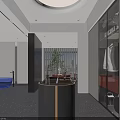 Modern Interior Space With Wine Rack Table Red Chair Green Plants And Stones