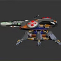 Futuristic Mechanical Weapon With Multiple Legs And Glowing Green Pink Accents