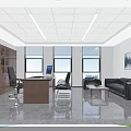 Modern Office Interior With Wooden Desk Office Chairs Sofa Coffee Table And Large Windows