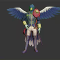 Game Movie Character With Blue Wings Gold Blue Uniform And Mask Holding Sword