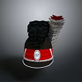 Stylish Black Red Storage Box With Decorative Badge And Top Paper Stack