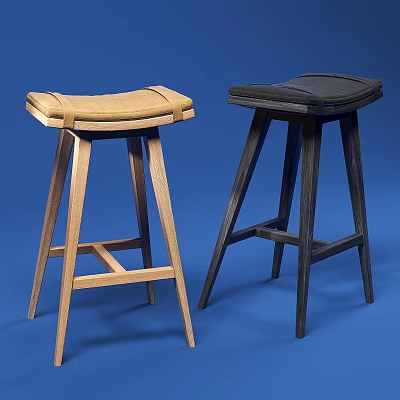 Modern Wooden Bar Stools With Padded Seats In Light And Dark Colors 3d model