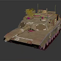 Modern Military Tank With Tan Armor Red Tracks Green Equipment And Blue Lens Camera
