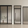 Modern Double Glass Doors With Black Frames For Home Interior Design 3d model