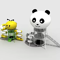 Garden Landscape With Panda Shaped Play Structure And Bee Themed Climbing Frame 3d model