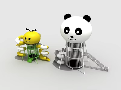 Outdoor play trampoline slide play bee trampoline panda trampoline 3d model